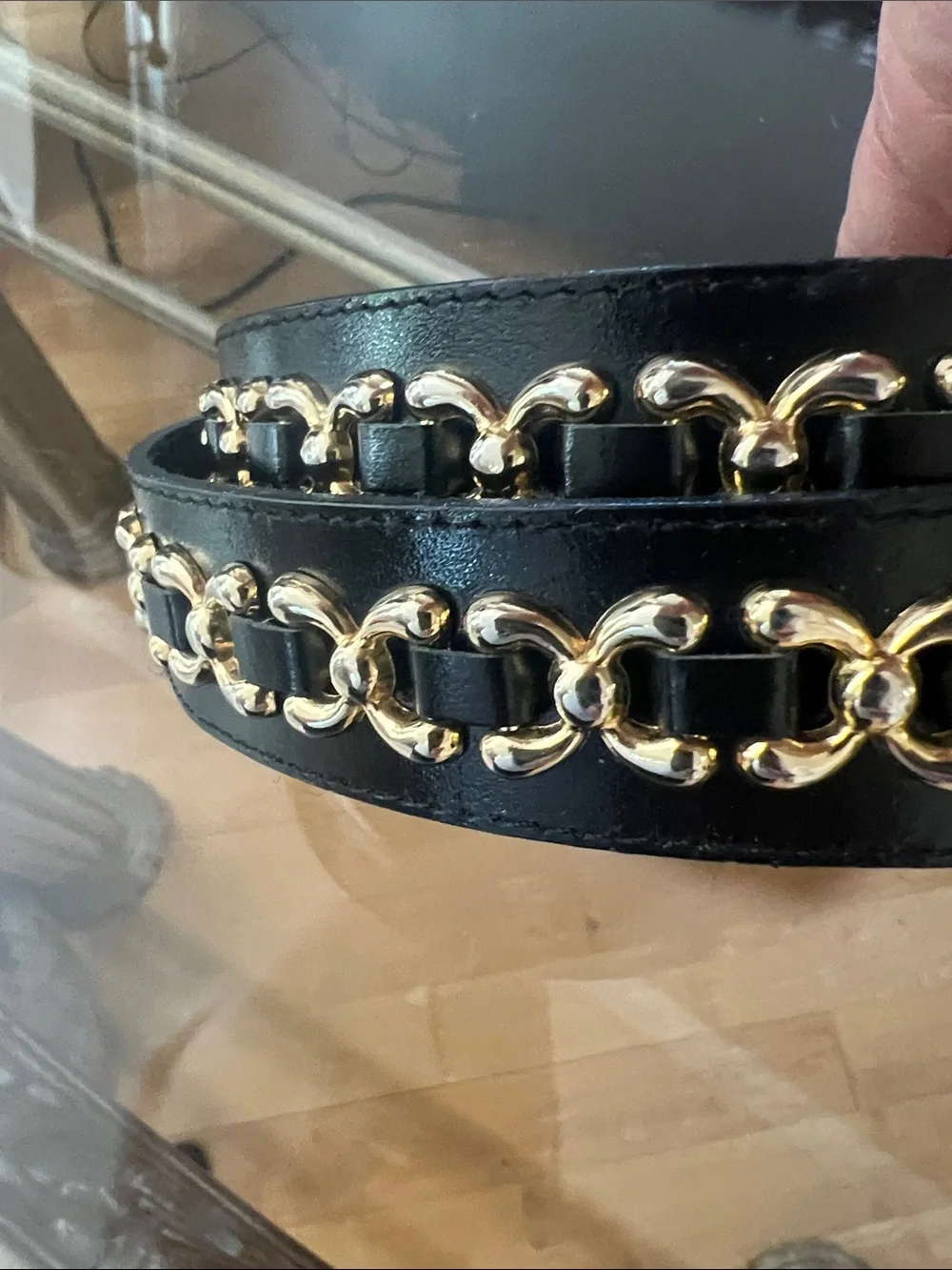 Men's Black  Belt with Gold Chain Detail